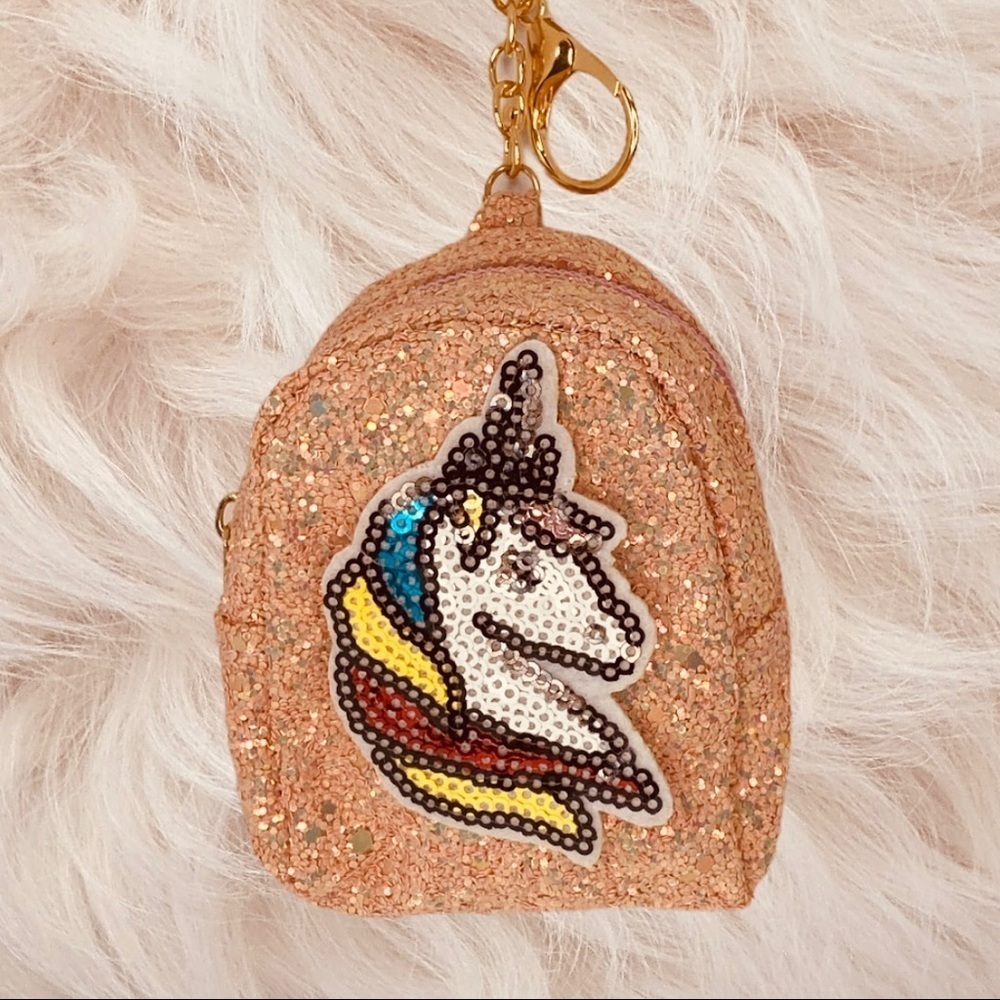 GLITTER UNICORN MINI BACKPACK COIN PURSE CHARM KEYCHAIN‎ PINK